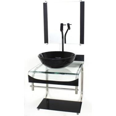 Imagem de Gabinete de vidro 40cm para banheiro curvado duplo inox cuba redonda b