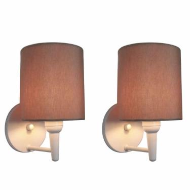 Imagem de Kit/2 Arandela Cilíndrica Md-2009 Base Branco Cúpula em Tecido 14x15cm Palha - Bivolt