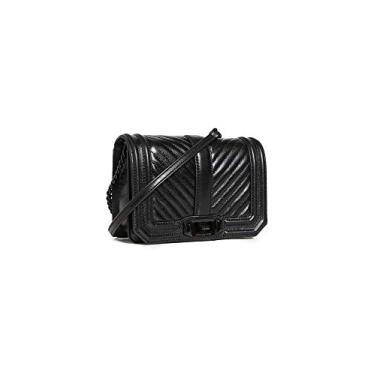 Imagem de Rebecca Minkoff Bolsa tiracolo feminina Chevron acolchoada Love, goma-laca preta/preta, Small
