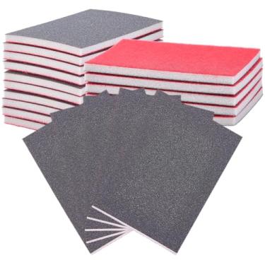 Imagem de SOFPLATE 20 peças esponja de lixa 180 grãos lixa de polimento de madeira retângulo 10 x 2,8 polegadas espuma mão coco marrom molhado seco blocos de moagem folhas para modelo drywall metal madeira
