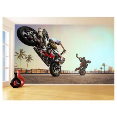 Imagem de Papel De Parede 3D Moto Grau Empinando Manobra 3,5M Bkm32 - Você Decor