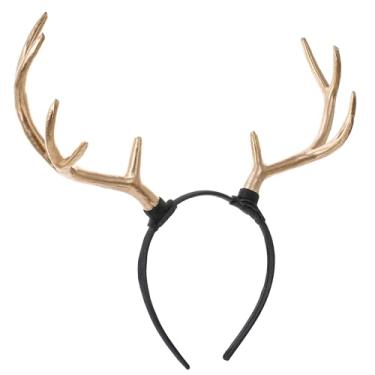 Imagem de MOSTORY Faixa de cabeça com chifres de chifre dourado – faixa de cabelo feminina com chifres de veado para cosplay, sessão de fotos, faixa de cabelo de rena para adultos, acessórios de Halloween da