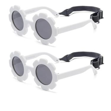Imagem de JINHUIBBA Óculos de sol florais para bebês com alça para meninas, flexíveis, flexíveis, polarizados, para recém-nascidas, idades de 0 a 24 meses, Branco + branco, tamanho �nico
