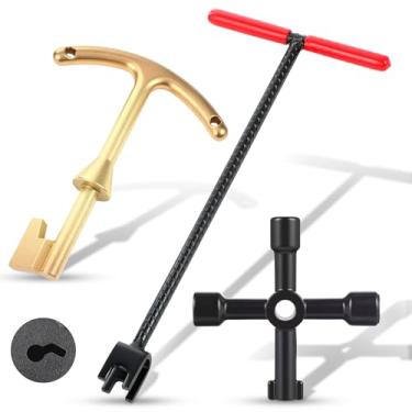 Imagem de Lanties Chave de medidor de água, chave de aço forçado de 40,6 cm, alça em T com chave cruzada universal de 4 vias, ferramenta de latão, caixa de medidor de água para freio, parada subterrânea