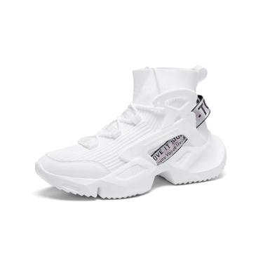 Imagem de Niepce Inc Streetwear Tênis masculino grosso de malha de cano alto, Branco-803, 45