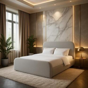 Imagem de Cama Queen 1.60m Baixa Estofado Tecido Linho Ou Boucle Valentina Para 