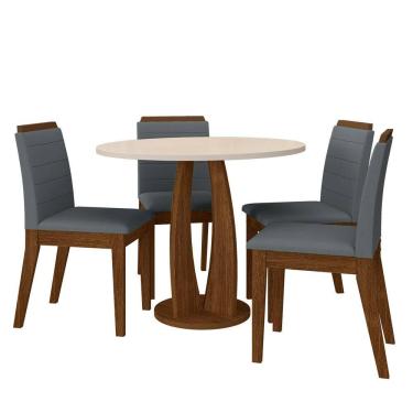 Imagem de Sala De Jantar Redonda Fontana Com 4 Cadeiras Freijó/off/cinza - M.a