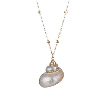 Imagem de Colar Dourado Pingente de Concha do Mar Natural | Acessório Verão Estilo Boho Chic | Vários Modelos (Colar pingente Concha branca 2,5cm 03)