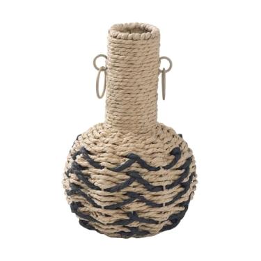 Imagem de Fenteer Vaso de flores trançado à mão, vaso decorativo, rústico, artístico, arranjo de flores secas para entrada, quarto, estante, decoração de lareira, Corda Negra