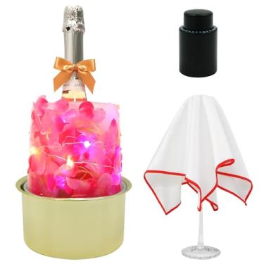 Imagem de Ipretti Molde de balde de gelo, resfriador de garrafa de vinho com base dourada, molde de gelo DIY para champanhe e coquetéis, inclui pano de polimento e rolha de vinho