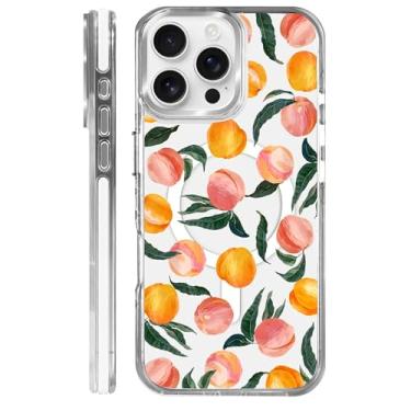 Imagem de OKBUOK Capa para iPhone 16 Pro Max [compatível com Magsafe], capa magnética transparente de silicone à prova de choque com padrão de desenho animado pêssego