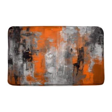 Imagem de KDYDK Tapete de banho laranja abstrato laranja queimado e cinza estilo grunge arte abstrata pintura a óleo moderna espuma viscoelástica tapete de banheiro decoração de quarto capacho
