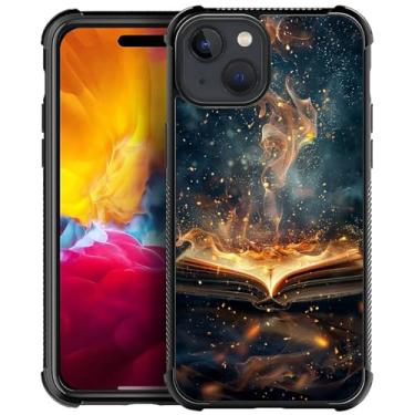 Imagem de CARLOCA Capa compatível com iPhone 15, livro de imagens, estampa de chama mágica, design moderno para meninas, à prova de choque, antiarranhões, capa traseira rígida de policarbonato para iPhone 15