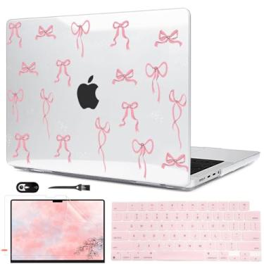 Imagem de LCMOCICO Capa para M4 MacBook Pro de 16 polegadas 2024 2023 2022 2021 A3186 A3403 A2991 A2780 A2485 M4 M3 M2 M1 Pro/Max Chip, capa rígida de plástico padrão para Mac Pro 16.1 cm M4 Touch ID, laço rosa