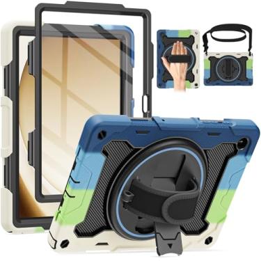 Imagem de ROSROME Capa para Galaxy Tab A9 Plus 5G/A9+ (11 polegadas) com protetor de tela HD e alça de ombro, proteção contra quedas de 4,5 m, capa com alça de mão com suporte 360 para tablet Samsung A9Plus