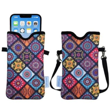 Imagem de Tainada Bolsa de neoprene masculina e feminina com alça transversal/cordão de pescoço para iPhone 16/15/14 Pro Max, 16/15/14 Plus, Samsung S25, A55, Google Pixel 9 (padrão boêmio)