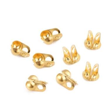 Imagem de Terminal Tips Dourado em Metal para Bijuteria 2.4mm com 100 unidades -