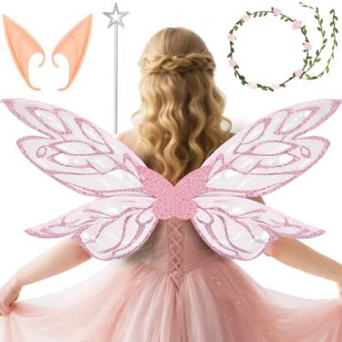 Imagem de Conjunto de fantasia de asas de fada para adultos, mulheres e meninas, rosa, 33.8"x13.8"