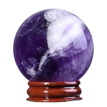 Imagem de Nupuyai Esfera de ametista com suporte, escultura de esfera de cristal polido para adivinhação Feng Shui meditação decoração de escritório em casa, 50-55 mm