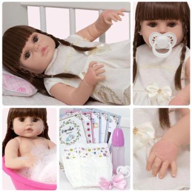 Imagem de Bebe Reborn Realista Menina Fofa Vestido Bege Envio Imediato - Cegonha