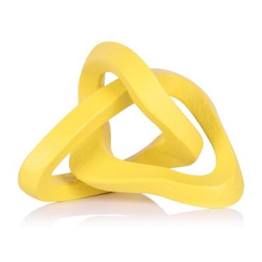 Imagem de Escultura de nó infinito objeto de decoração de nó amarelo, mesa de centro abstrata, estátua moderna, escultura amarela para casa, sala de estar, enfeites de mesa e suporte de TV decorativo