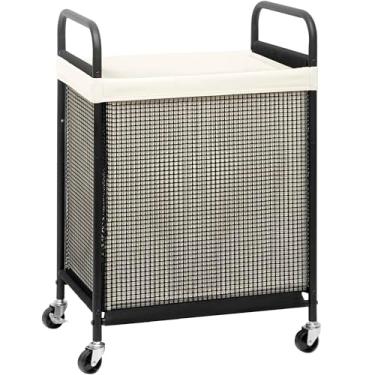 Imagem de STORAGE MANIAC Cesto de lavanderia com rodinhas 1 seção classificador de lavanderia cesta de lavanderia com rodinhas com bolsa removível cesto de roupas organizador de lavanderias carrinho banheiro