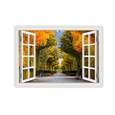 Imagem de Impressão em tela para parede janela outono lindo parque 3D falsa janela vista paisagem pintura natureza imagem impressão em tela arte de parede para sala de estar 80 x 120 cm 31 x 47 pol sem moldura