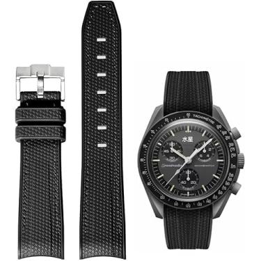Imagem de YHMOO Pulseira de silicone de grão trançado de 20 mm para Omega X Swatch Joint MoonSwatch 20 mm para mergulho com ponta curvada para Rolex Seamaster 300, Pontos pretos e pretos, 20mm