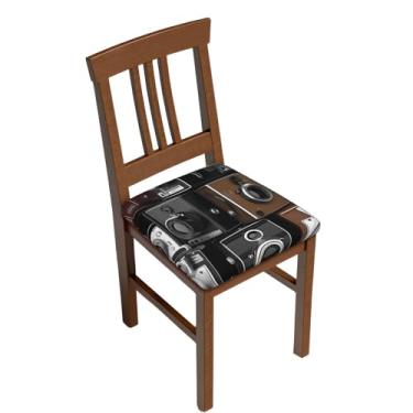 Imagem de HCBPWVQA Coleção retrô para câmera, conjunto de duas peças, capa quadrada para cadeira, capa elástica, removível, lavável, para banco de bar, protetor de assento quadrado antiderrapante