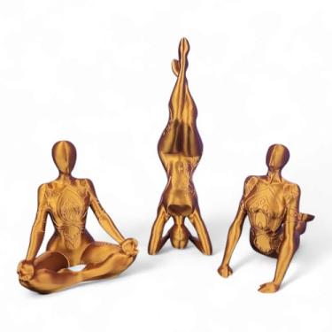 Imagem de Conjunto de 3 Estátuas Decorativas em Preto, Poses de Yoga e Meditação, 25 cm de Altura (Dourada Cobreado)