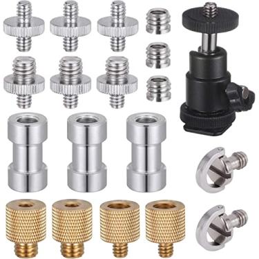 Imagem de KWOKWEI Adaptador De Parafuso Para Câmera, 19 Peças Conversor 1/4" E 3/8", Conjunto Parafusos Com Rosca Fêmea Macho, Metal, Cabeça Esférica Câmera 360° Monopé