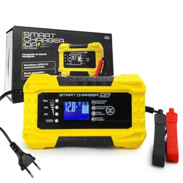 Imagem de Carregador de Bateria Automotivo 10A Pro Version Digital 12V 24V Display Completo Smart Charger Carro Moto Caminhão