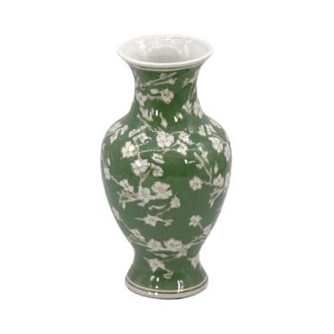 Imagem de Galt International Vaso de cerâmica floral chinoiserie 35,56 cm - Sakura verde pintado à mão estilo antigo garrafa de flor de porcelana rabo de peixe vaso chinês para decoração de casa centro de mesa