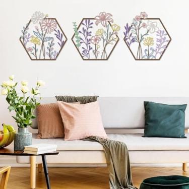 Imagem de ESTART 3 peças de decoração de parede de flor de metal minimalista, arte de parede floral minimalista, linha abstrata, escultura de parede floral para quarto, banheiro, sala de estar, cozinha, sala de