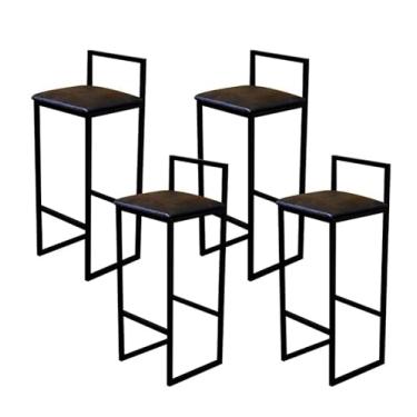 Imagem de Jogo 4 Banqueta Alta Cozinha Bar Balcão Bistrô Industrial Preta Estofado Marrom