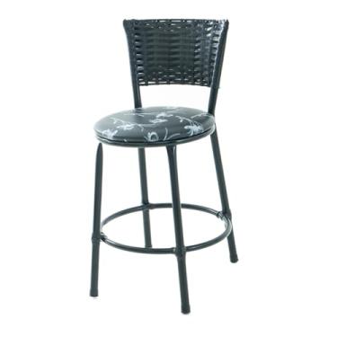 Imagem de Banqueta Baixa de Fibra Sintética com Assento em Napa, Preto (PRETO FLORIDO)