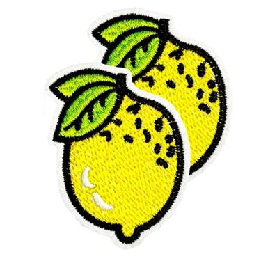 Imagem de Amarelo limão fruta bordado ferro em apliques motivos artesanato costura bordado frutas aplique adesivo para homens mulheres meninos meninas roupas jeans camiseta chapéu mochilas (2 peças)