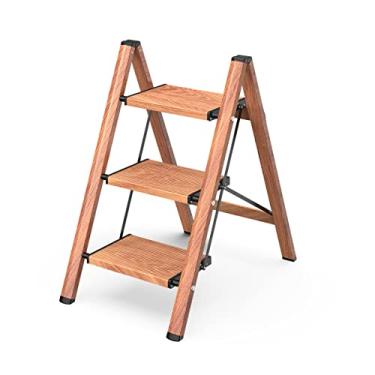 Imagem de GameGem Escada de 3 degraus, banco dobrável de alumínio com pedal antiderrapante resistente e largo, escada portátil leve para economia de espaço em casa e cozinha, 150 kg