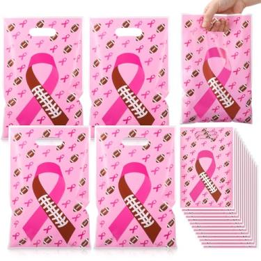 Imagem de Abbylike 60 peças de sacos de presente de conscientização do câncer de mama, sacos de presente de futebol, fita rosa, plástico doce, dupla face, com alça para câncer de mama, lembrancinhas de festa