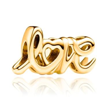 Imagem de Amieween Pingentes de coração e letras para pulseiras e colares Pandora, pingentes de letras de amor banhados a ouro S925 para mulheres, pingente de coração de prata preenchido com ouro, presentes