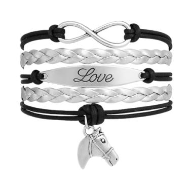 Imagem de Pulseira com pingente de cavalo, joias equestres para amantes de cavalos - Pulseira ajustável de pônei infinito para mulheres, adolescentes e meninas, 8 inches, liga metálica