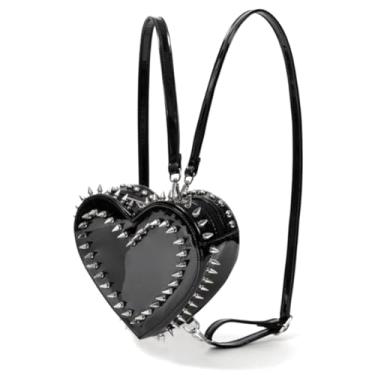 Imagem de CUXVA Mochila em forma de coração moderna bolsa cravejada de coração linda bolsa transversal para mulheres, Preto, Mochila em formato de coração