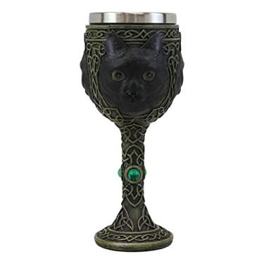 Imagem de Ebros Wicca Mystical Witching Hour Cálice de Vinho Gato Preto 200 ml Gatos Felinos Celta Vinho Knotwork Bebida Cálice Cálice com Pedras Verdes