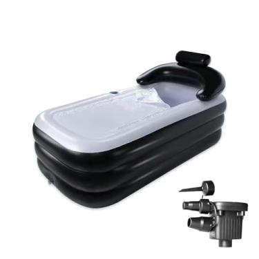 Imagem de Banheira inflável, banheira portátil para adultos, banheira de hidromassagem dobrável com bomba de ar elétrica, encosto ergonômico e suporte de copo