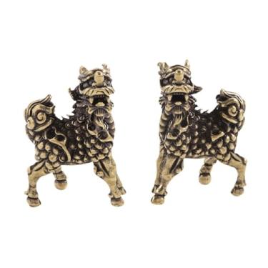 Imagem de Ｂｅｓｇａ 2x Feng Shui Pixiu Estátua Latão Prosperidade Coleção Mesa Centro de Mesa Besta Mítica Chinesa para Armário de