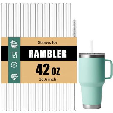 Imagem de Canudos para Yeti Copo Rambler de 1,190 g, 10 Pçs Canudos de Substituição Reutilizáveis de 26 cm, Acessórios de Plástico Rígido Livre de BPA com 1 Escova de Limpeza, Ideal para Smoothies, Milkshakes