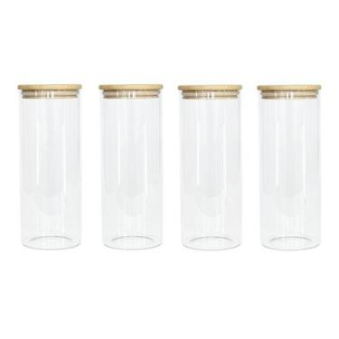 Imagem de Kit 4 Potes Herméticos de Vidro com Tampa de Bambu 1500ml - DECORPLACE