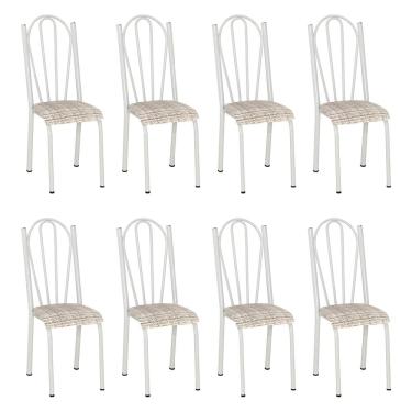 Imagem de Kit 8 Cadeiras de Cozinha Alasca Estampado Rattan Pés de Ferro Branco - Pallazio