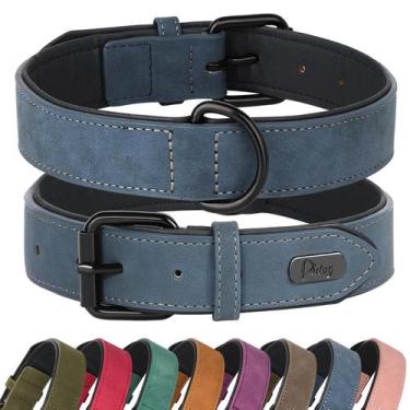 Imagem de Coleira de cachorro Didog de couro macio acolchoado azul para cães gra