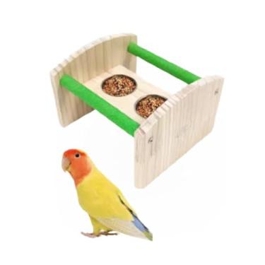 Imagem de Plataforma de madeira para pássaros com copos de alimentação, suporte de madeira para pássaros, playground para periquitas, calopsitas, conures, quakers, pombinhos, papagaios, bandeja de comida